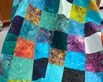 Handmade Batik Unfinished Quilt Top, Multi-Color, 36" x 45", Pieced Quilt Top