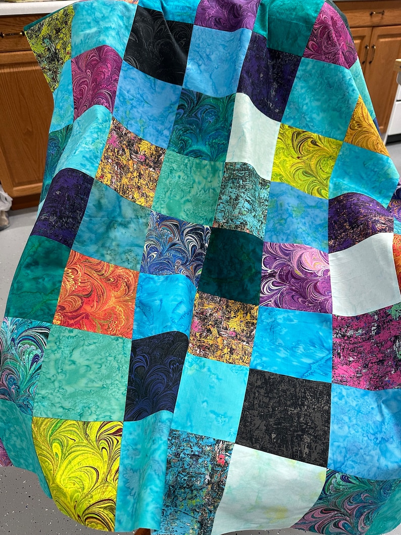 Handmade Quilt Top, Multi-Color, 36" x 45", Crib Size, Patchwork Quilt, Ready to Finish, Quilts for Sale