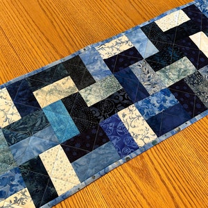 Quilted Table Runner, Blue, 12" x 40", Handmade Custom Table Runner, Housewarming Gift, Home Decor, Kitchen Decor