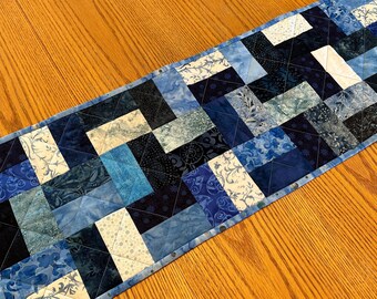 Quilted Table Runner, Blue, 12" x 40", Handmade Custom Table Runner, Housewarming Gift, Home Decor, Kitchen Decor