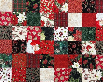 Patchwork Christmas Quilt Top, 36" x 45", Ready to Finish
