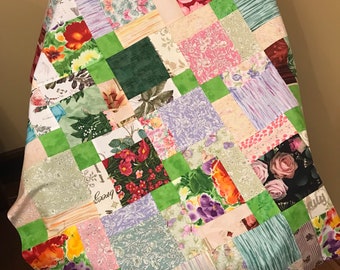 Unfinished Quilt Top, Summer Garden Colors, 33" x 46", Ready to Finish