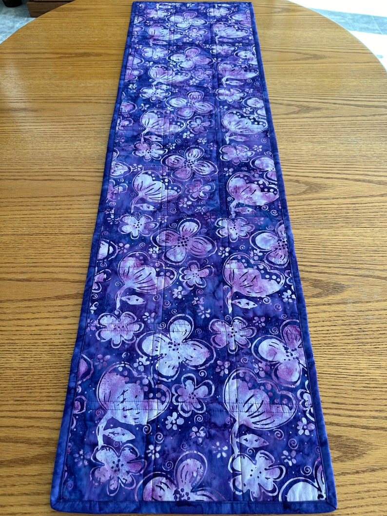 Handmade Quilted Table Runner, Purple, Table Decor Centerpiece, Home Decor, Housewarming Gift, 14" x 50"