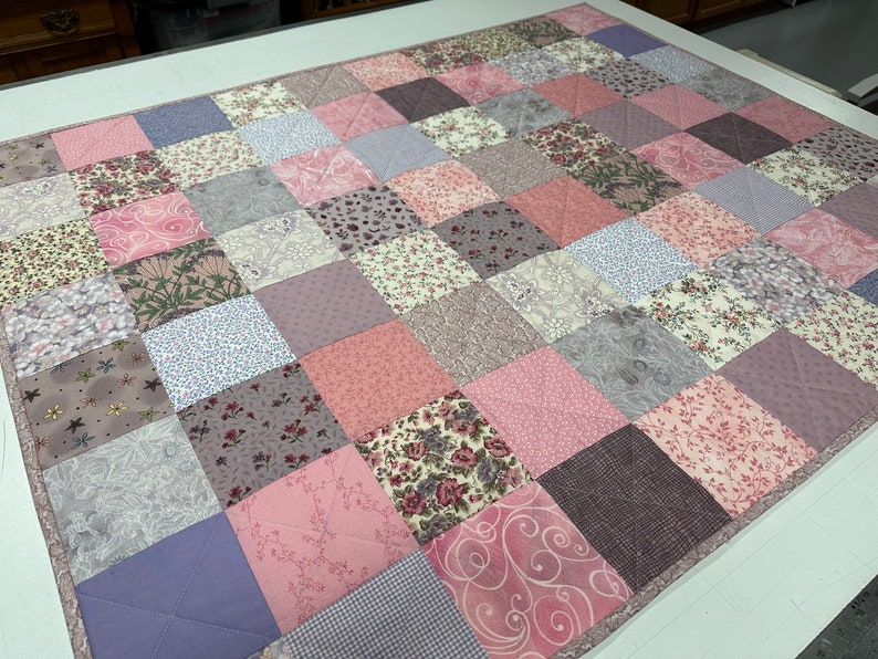 Handmade Patchwork Quilt, Pink and Purple, 36 x 45, Crib Quilt, Baby Quilt, Baby Shower Gift, Quilts for Sale image 9