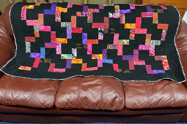 Modern Lap Quilt, 53 x 66, Kaffe Fassett Fabrics, Handmade Quilts For Sale image 3