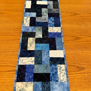 Quilted Table Runner, Blue, 12" x 40", Handmade Custom Table Runner, Housewarming Gift, Home Decor, Kitchen Decor