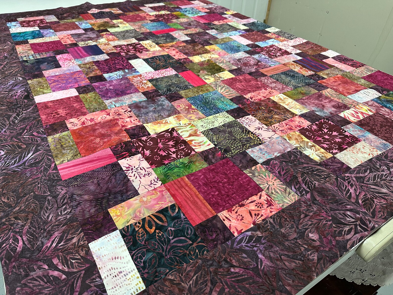UNFINISHED Quilt Top With Pink Batiks Lap Quilt 54 X Etsy