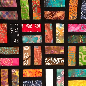 Batik Unfinished Quilt Top With Bold Multi-Color Batiks, Lap Quilt, 57 x 68, Pieced Quilt Top, Handmade Quilt Top image 10