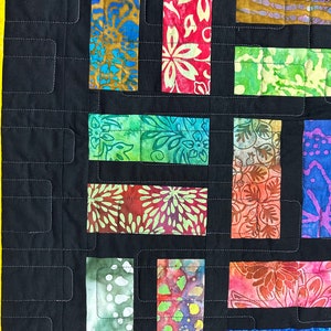 Handmade Full Size Quilt in Bold Multi-Color Batiks, 78 x 90, Homemade Quilts For Sale image 4