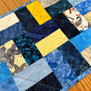 Quilted Table Runner, Blue Yellow, , 12" x 40", Handmade Custom Table Runner, Kitchen Decor, Housewarming Gift, Home Decor