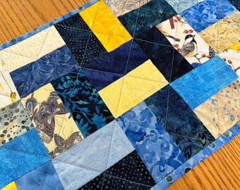 Blue Yellow Quilted Table Runner, Housewarming Gift, Home Decor