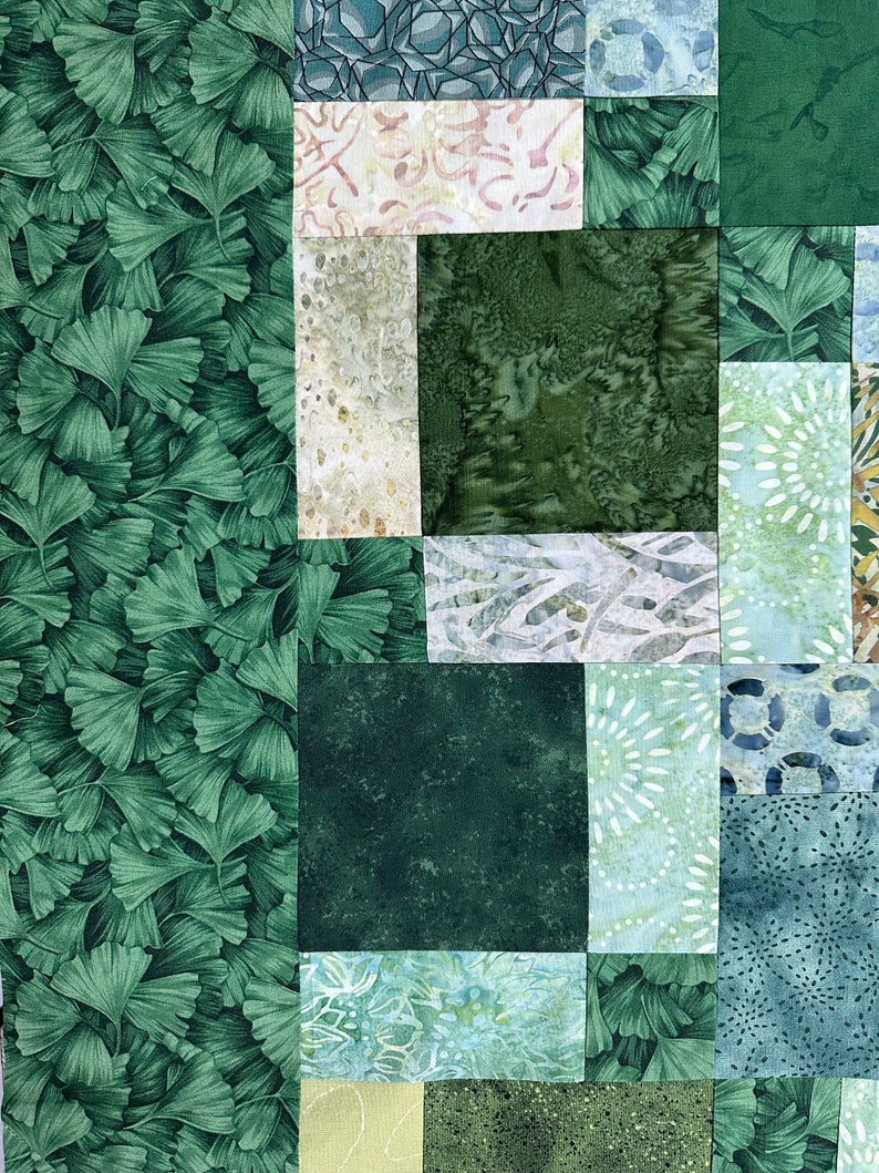 Green Patchwork Unfinished Quilt Top, 55 x 68, Lap or Throw Size image 10