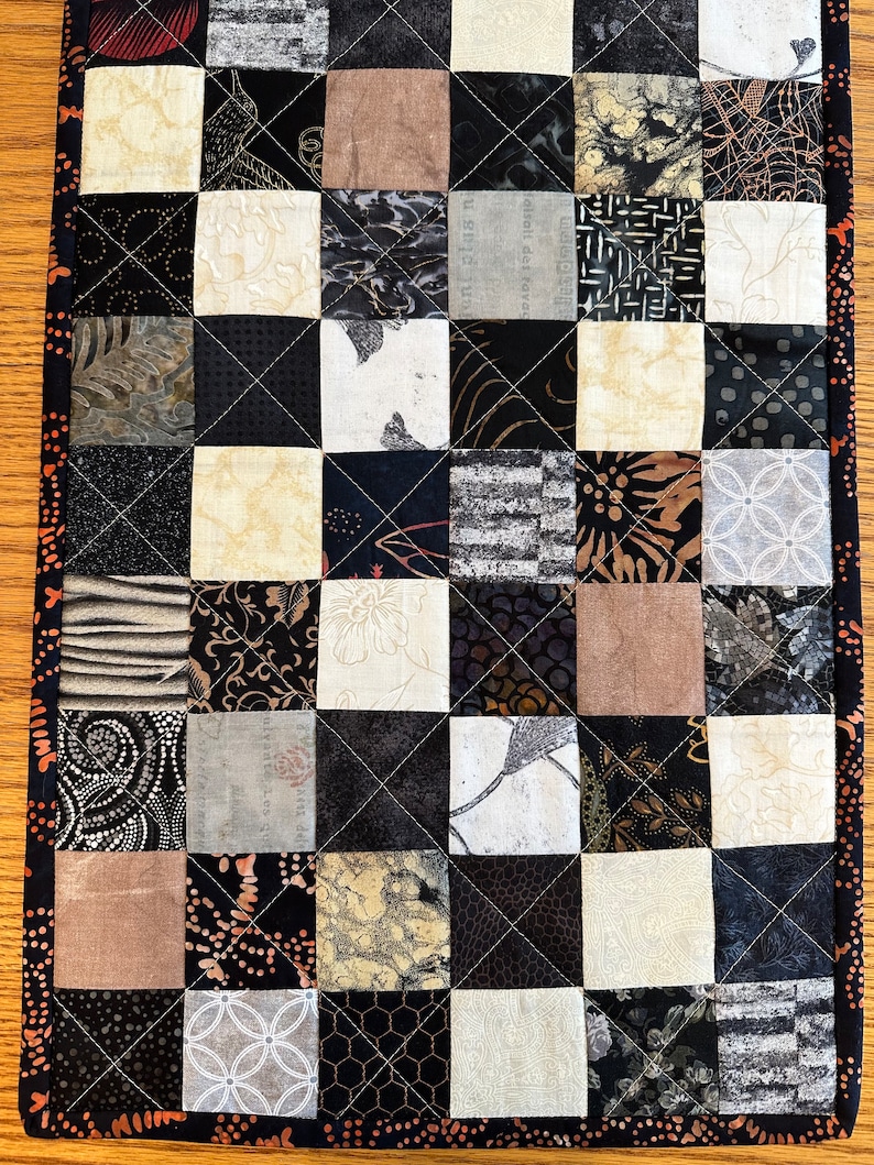 Quilted Table Runner, Black, Brown, Tan, 12 x 40, Handmade Custom Table Runner, Home Decor, Kitchen Decor, Housewarming Gift image 3