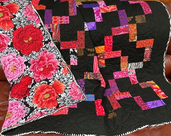 Modern Lap Quilt, 53" x 66", Kaffe Fassett Fabrics, Handmade Quilts For Sale