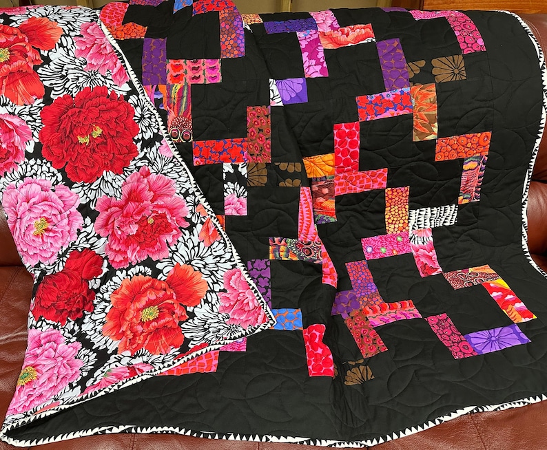 Modern Lap Quilt, 53 x 66, Kaffe Fassett Fabrics, Handmade Quilts For Sale image 1