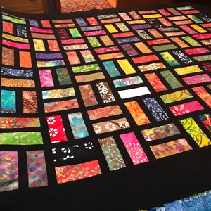 Batik Unfinished Quilt Top With Bold Multi-Color Batiks, Lap Quilt, 57 x 68, Pieced Quilt Top, Handmade Quilt Top image 5