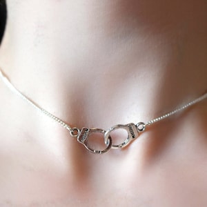 Handcuff Necklace, Handcuff Choker, Handcuff Jewellery, Friendship Jewellery, Freedom Jewellery, Partners In Crime Necklace, Silver Necklace image 1