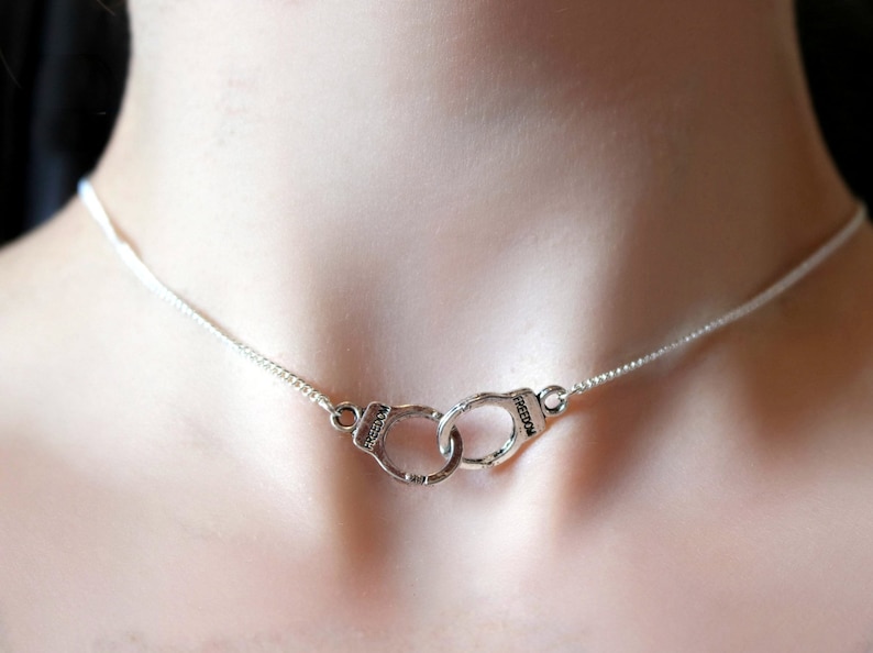 Handcuff Necklace, Handcuff Choker, Handcuff Jewellery, Friendship Jewellery, Freedom Jewellery, Partners In Crime Necklace, Silver Necklace image 1