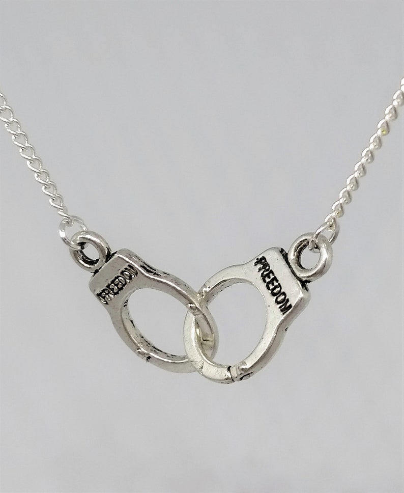 Handcuff Necklace, Handcuff Choker, Handcuff Jewellery, Friendship Jewellery, Freedom Jewellery, Partners In Crime Necklace, Silver Necklace image 2