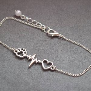 Paw Heartbeat Bracelet, Pet Bracelet, Dog Bracelet, Cat Bracelet, Heart Beat Bracelet, Pet Jewellery, Pet Owner Bracelet, Animal Bracelet
