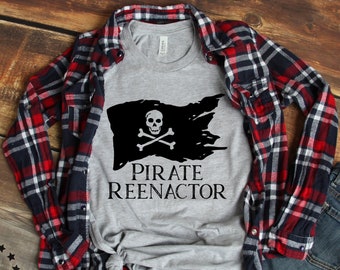 Piraten Reenactor Unisex T Shirt, Historisches Reenactment Lebendige Geschichte, 18. Jahrhundert Kolonialzeit, Piraten