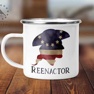 Revolutionary War Reenactor Enamel Camp Mug, Historical Reenactment, Living History, Betsy Ross Flag, Patriot, 18th Century Colonial