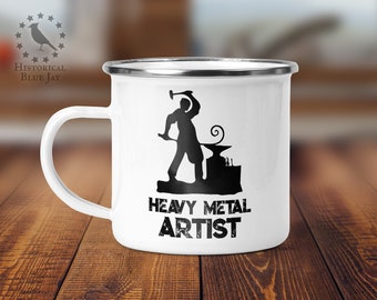 Blacksmith Enamel Camp Mug, Heavy Metal Artist, Historical Reenactment Reenactor, Living History, SCA, Smithy