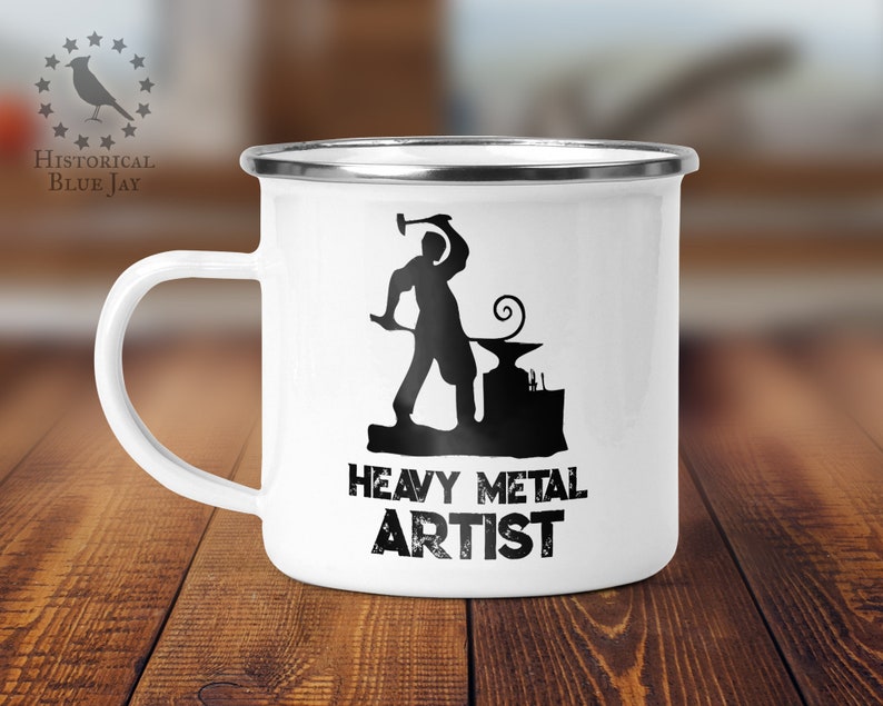Blacksmith Enamel Camp Mug, Heavy Metal Artist, Historical Reenactment Reenactor, Living History, SCA, Smithy image 1