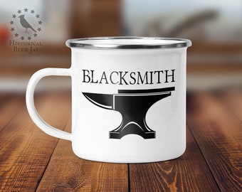 Blacksmith Anvil Enamel Camp Mug, Recreador de recreación histórica, Historia viva, SCA, Smithy