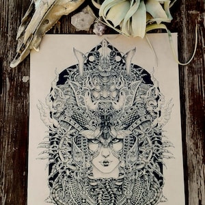SAMURAI geisha stampa d'arte su carta A3 . oni demone arte giapponese