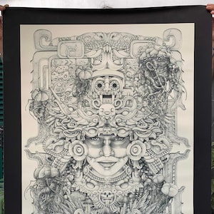 ZAPOTECORUM poster . arte Maya - Azteca . medicina tradizionale messicana . peyote e funghi . Maria Sabina sciamano . Serpente piumato