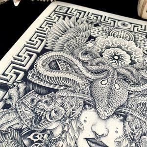 KHALKHA arte mongolia stampa su tela . falena . solidi platonici occhio drago balinese teschio geometria pattern a mano