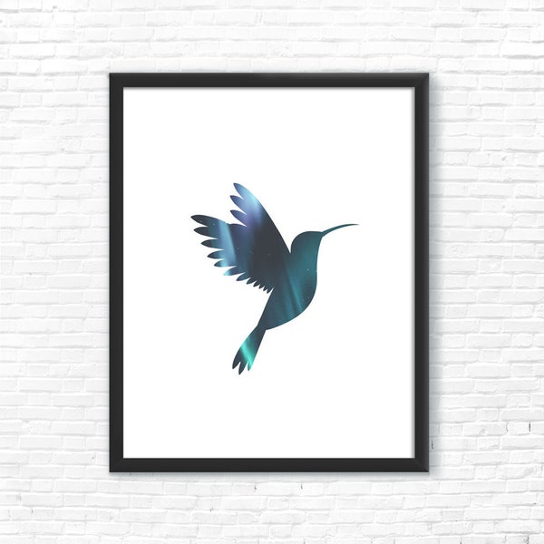 Hummingbird Poster - Photography, Printable Art, Interiordesign, Decoration, Digital Download, Animal, Kolibri, Aurora, Galaxy, Stars, Boy