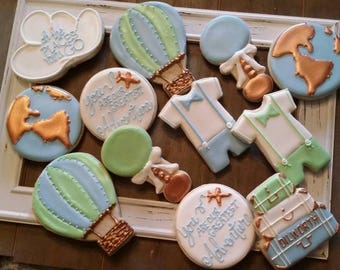 World Travel Boy Baby Shower Cookies - One Dozen