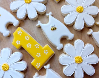 Daisies and Bees First Birthday Cookies - One Dozen