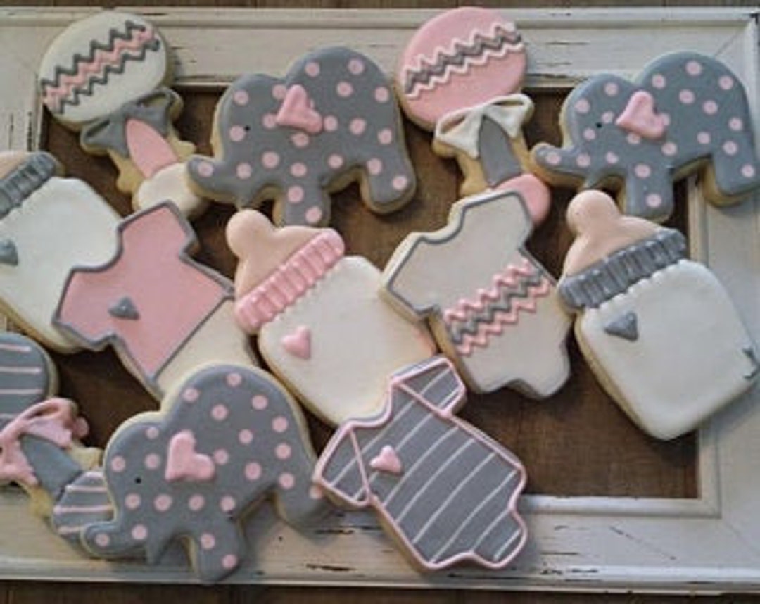 Little Girl Baby Shower Cookies With Elephants One Dozen Etsy