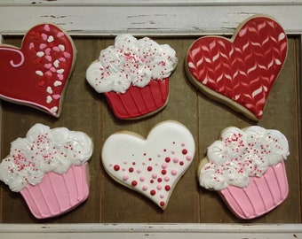 Valentine Cupcakes and Hearts - One Dozen