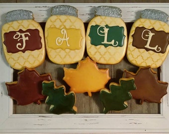 Fall Mason Jar Cookies with Fall leaves - one dozen