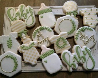 Greenery Baby Shower Cookies - One Dozen