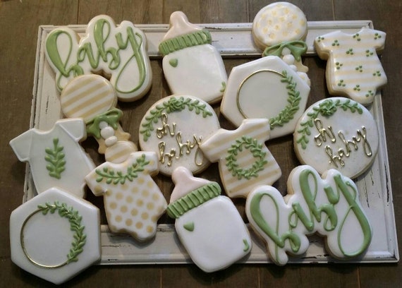 Greenery Baby Shower Cookies One Dozen