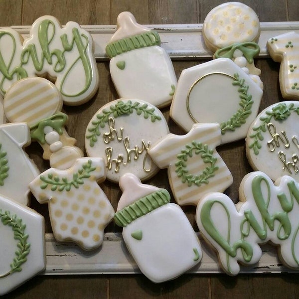 Greenery Baby Shower Cookies - One Dozen