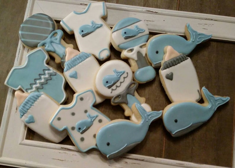 Baby Boy Whale Cookies One Dozen image 1