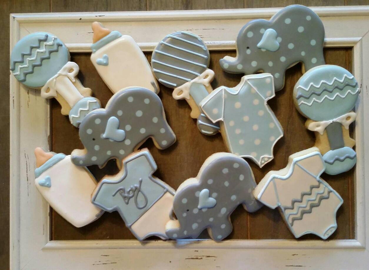 Little Boy Baby Shower Cookies With Elephants For One Dozen Etsy
