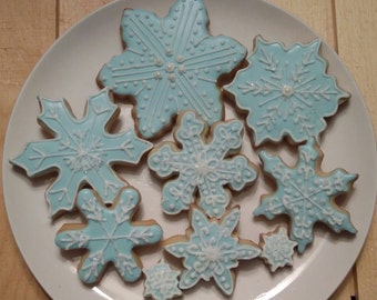 Winter Blue Sparkling Snowflakes - One Dozen Large (minis are included for fun!)