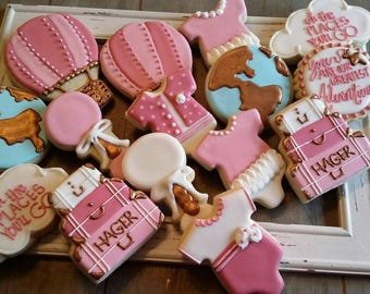 World Travel Girl Baby Shower Cookies - One Dozen