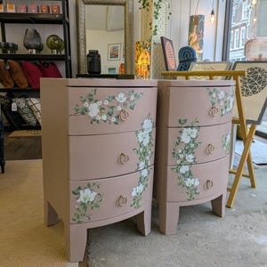Drawers Vintage Flower Print Pink Pair Bedside Tables Bedroom Furniture Sold Message For Commission