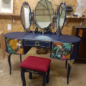 Navy blue dressing table stool deals