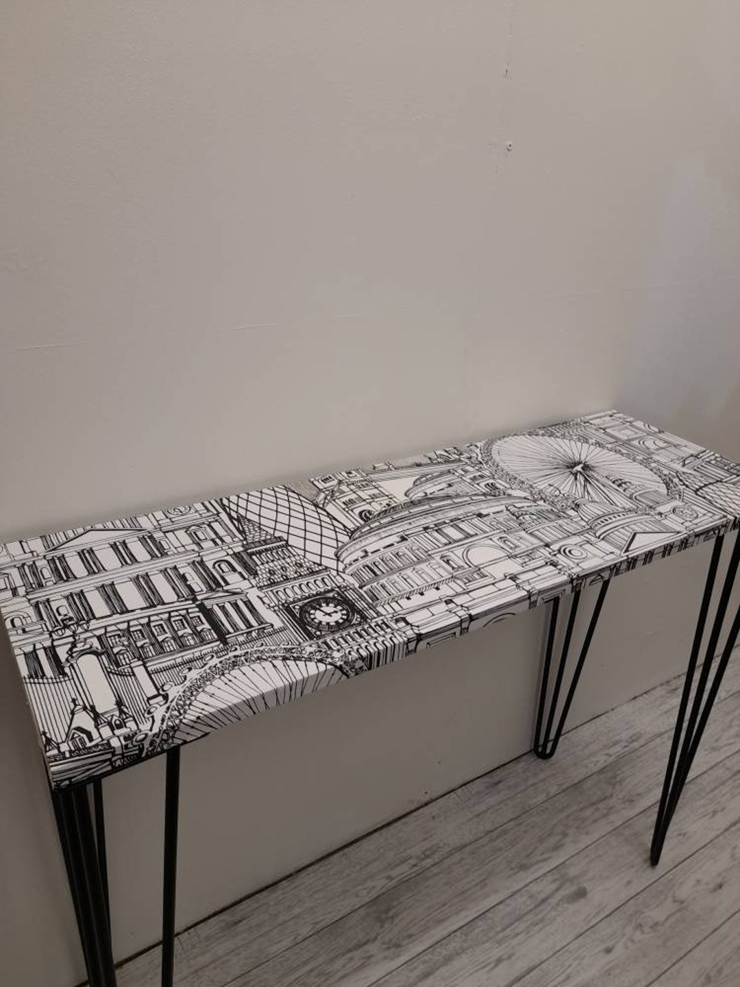 Printed Console Table London Print Console Table: Mid-century Metal Legs, Bespoke Size - Etsy UK