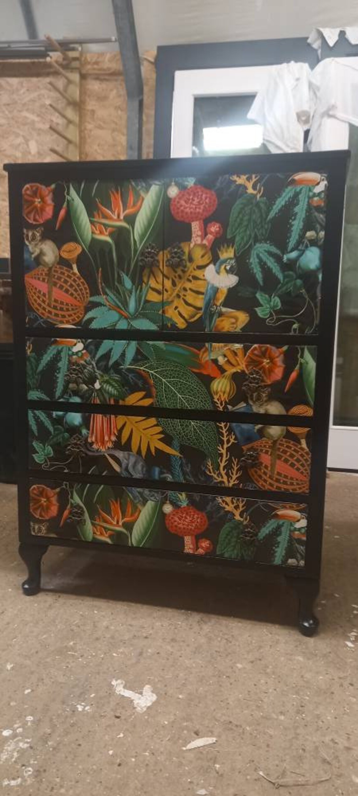 Tall Boy With Drawers. Cupboard Storage. Tropical Bird Etsy