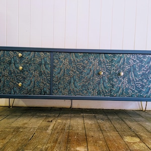 Midcentury Sideboard or Cocktail cabinet. Upcycled Painted Blue,Teal Gold Living Room Furniture